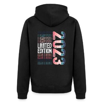 Limited Edition seit 2023 Geburtstag Vintage 2023 - Unisex Premium Bio Zip Hoodie - Schwarz - Hinten - Nico (187cm)