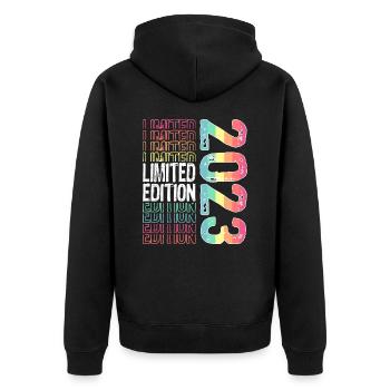 Limited Edition seit 2023 Geburtstag Vintage 2023 - Unisex Premium Bio Zip Hoodie - Schwarz - Hinten - Nico (187cm)