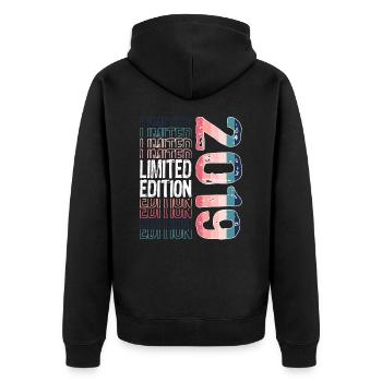 Limited Edition seit 2019 Geburtstag Vintage 2019 - Unisex Premium Bio Zip Hoodie - Schwarz - Hinten - Nico (187cm)