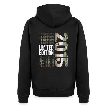 Limited Edition seit 2015 Geburtstag Vintage 2015 - Unisex Premium Bio Zip Hoodie - Schwarz - Hinten - Nico (187cm)