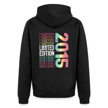 Limited Edition seit 2015 Geburtstag Vintage 2015 - Unisex Premium Bio Zip Hoodie - Schwarz - Hinten - Nico (187cm)