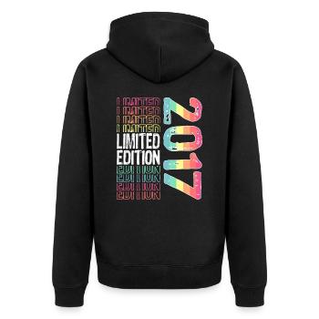 Limited Edition seit 2017 Geburtstag Vintage 2017 - Unisex Premium Bio Zip Hoodie - Schwarz - Hinten - Nico (187cm)