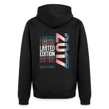 Limited Edition seit 2017 Geburtstag Vintage 2017 - Unisex Premium Bio Zip Hoodie - Schwarz - Hinten - Nico (187cm)