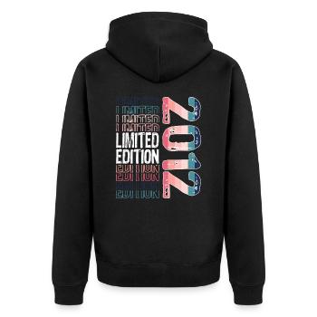 Limited Edition seit 2012 Geburtstag Vintage 2012 - Unisex Premium Bio Zip Hoodie - Schwarz - Hinten - Nico (187cm)