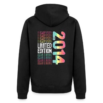 Edition limitée depuis 2014 Anniversaire Millésime 2014 - Veste à capuche bio Premium Unisexe - noir - Dos - Nico (187cm)