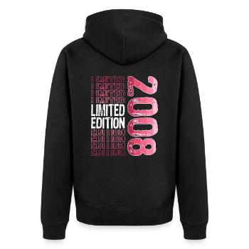 Limited Edition seit 2008 Geburtstag Vintage 2008 - Unisex Premium Bio Zip Hoodie - Schwarz - Hinten - Nico (187cm)