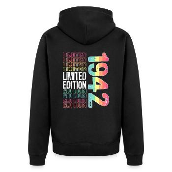 Limited Edition seit 1942 Geburtstag Vintage 1942 - Unisex Premium Bio Zip Hoodie - Schwarz - Hinten - Nico (187cm)