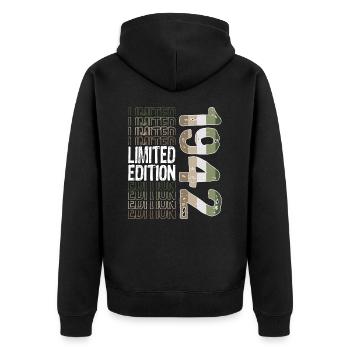 Limited Edition seit 1942 Geburtstag Vintage 1942 - Unisex Premium Bio Zip Hoodie - Schwarz - Hinten - Nico (187cm)