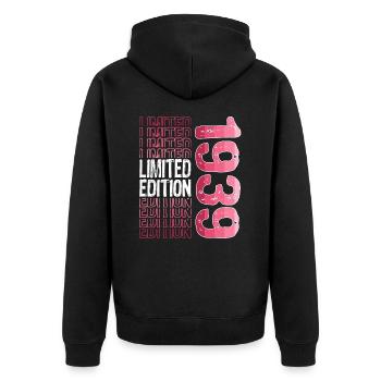 Edition limitée depuis 1939 Anniversaire Millésime 1939 - Veste à capuche bio Premium Unisexe - noir - Dos - Nico (187cm)