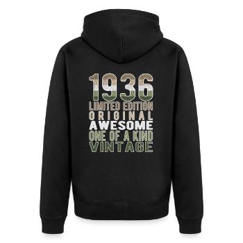 Edition limitée depuis 1936 Anniversaire Millésime 1936 - Veste à capuche bio Premium Unisexe - noir - Dos - Nico (187cm)