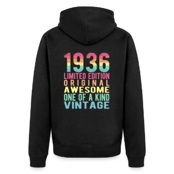 Edition limitée depuis 1936 Anniversaire Millésime 1936 - Veste à capuche bio Premium Unisexe - noir - Dos - Nico (187cm)