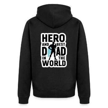 Held und bester Dad Papa in der Welt Vatertag - Unisex Premium Bio Zip Hoodie - Schwarz - Hinten - Nico (187cm)