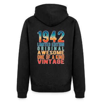 Limited Edition seit 1942 Geburtstag Vintage 1942 - Unisex Premium Bio Zip Hoodie - Schwarz - Hinten - Nico (187cm)