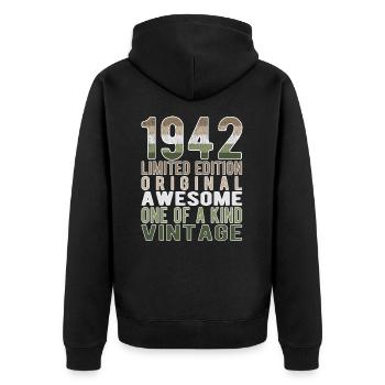 Limited Edition seit 1942 Geburtstag Vintage 1942 - Unisex Premium Bio Zip Hoodie - Schwarz - Hinten - Nico (187cm)