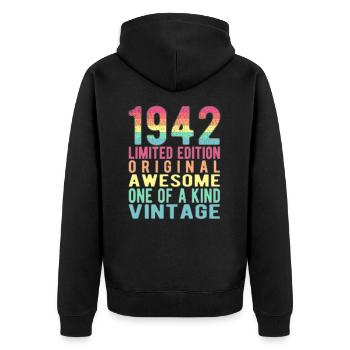 Limited Edition seit 1942 Geburtstag Vintage 1942 - Unisex Premium Bio Zip Hoodie - Schwarz - Hinten - Nico (187cm)
