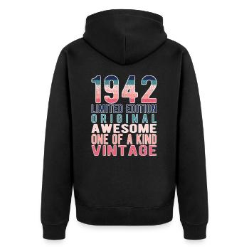 Limited Edition seit 1942 Geburtstag Vintage 1942 - Unisex Premium Bio Zip Hoodie - Schwarz - Hinten - Nico (187cm)