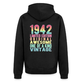 Limited Edition seit 1942 Geburtstag Vintage 1942 - Unisex Premium Bio Zip Hoodie - Schwarz - Hinten - Nico (187cm)