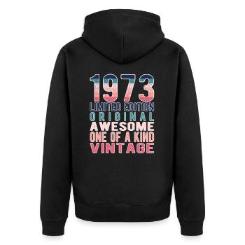 Edition limitée depuis 1973 Anniversaire Millésime 1973 - Veste à capuche bio Premium Unisexe - noir - Dos - Nico (187cm)