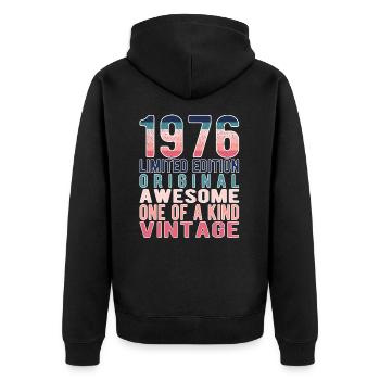Edition limitée depuis 1976 Anniversaire Millésime 1976 - Veste à capuche bio Premium Unisexe - noir - Dos - Nico (187cm)