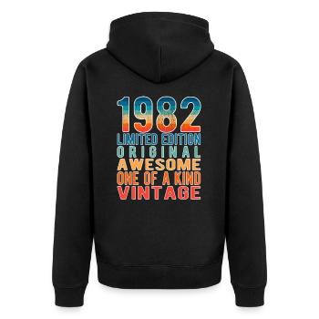 Edition limitée depuis 1982 Anniversaire Millésime 1982 - Veste à capuche bio Premium Unisexe - noir - Dos - Nico (187cm)