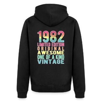 Edition limitée depuis 1982 Anniversaire Millésime 1982 - Veste à capuche bio Premium Unisexe - noir - Dos - Nico (187cm)