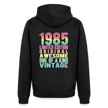 Edition limitée depuis 1985 Anniversaire Millésime 1985 - Veste à capuche bio Premium Unisexe - noir - Dos - Nico (187cm)