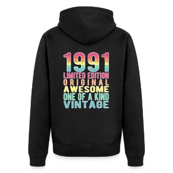 Edition limitée depuis 1991 Anniversaire Millésime 1991 - Veste à capuche bio Premium Unisexe - noir - Dos - Nico (187cm)