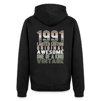Edition limitée depuis 1991 Anniversaire Millésime 1991 - Veste à capuche bio Premium Unisexe - noir - Dos - Nico (187cm)