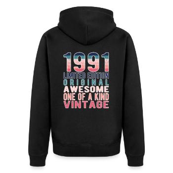 Edition limitée depuis 1991 Anniversaire Millésime 1991 - Veste à capuche bio Premium Unisexe - noir - Dos - Nico (187cm)