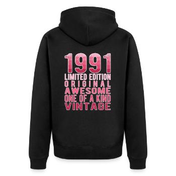 Edition limitée depuis 1991 Anniversaire Millésime 1991 - Veste à capuche bio Premium Unisexe - noir - Dos - Nico (187cm)