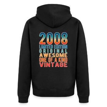 Limited Edition seit 2008 Geburtstag Vintage 2008 - Unisex Premium Bio Zip Hoodie - Schwarz - Hinten - Nico (187cm)