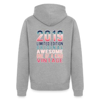 Edition limitée depuis 2019 Anniversaire Millésime 2019 - Veste à capuche bio Premium Unisexe - gris chiné - Dos - Nico (187cm)