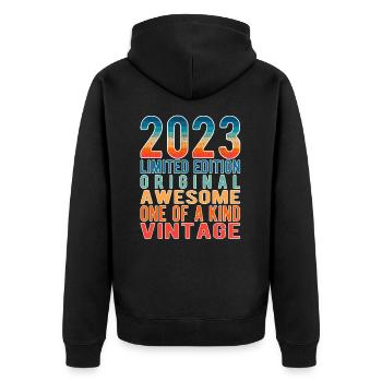 Limited Edition seit 2023 Geburtstag Vintage 2023 - Unisex Premium Bio Zip Hoodie - Schwarz - Hinten - Nico (187cm)