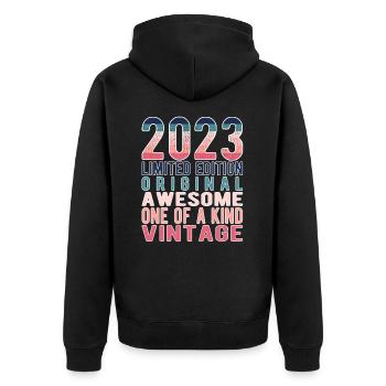 Limited Edition seit 2023 Geburtstag Vintage 2023 - Unisex Premium Bio Zip Hoodie - Schwarz - Hinten - Nico (187cm)