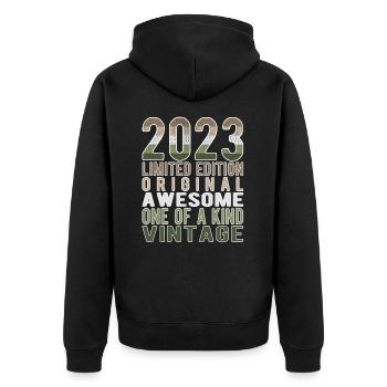 Limited Edition seit 2023 Geburtstag Vintage 2023 - Unisex Premium Bio Zip Hoodie - Schwarz - Hinten - Nico (187cm)