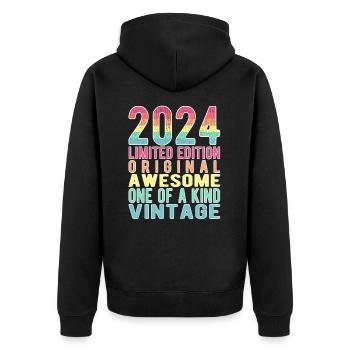Limited Edition since 2024 Birthday Vintage 2024 - Unisex Premium Organic Zip Hoodie - black - Back - Nico (187cm)