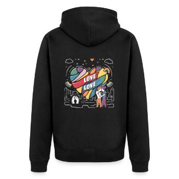 Pride Month - Love is Love - LGBTQ+ Community - Unisex Premium Organic Zip Hoodie - black - Back - Nico (187cm)