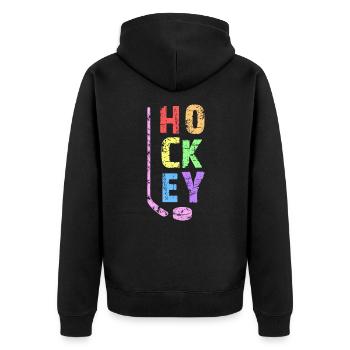 Hockey Child - Unisex Premium Organic Zip Hoodie - black - Back - Nico (187cm)