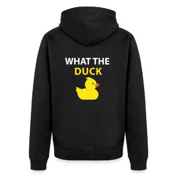 Funny Duck Gift What The Duck - Unisex Premium Organic Zip Hoodie - black - Back - Nico (187cm)
