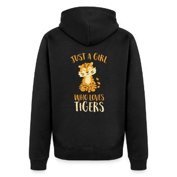 Tiger Mädchen Nur Ein Mädchen Das Tiger Liebt - Unisex Premium Bio Zip Hoodie - Schwarz - Hinten - Nico (187cm)