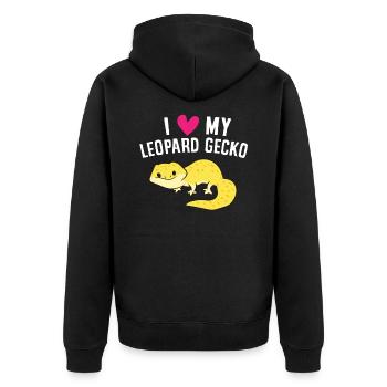 Ich liebe meinen Leoparden Gecko - Unisex Premium Bio Zip Hoodie - Schwarz - Hinten - Nico (187cm)