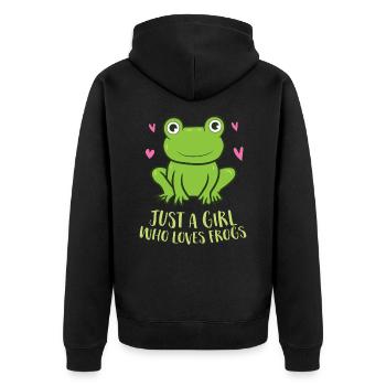 Une fille La grenouille aime la grenouille - Veste à capuche bio Premium Unisexe - noir - Dos - Nico (187cm)