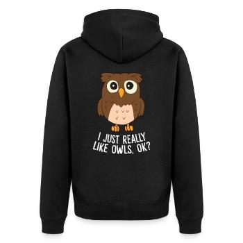 Ich Mag Eulen Einfach Wirklich Okay Lustige Eule - Unisex Premium Bio Zip Hoodie - Schwarz - Hinten - Nico (187cm)