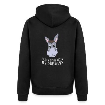 Leicht ablenkbar durch Esel Lustiger Süßer Esel - Unisex Premium Bio Zip Hoodie - Schwarz - Hinten - Nico (187cm)