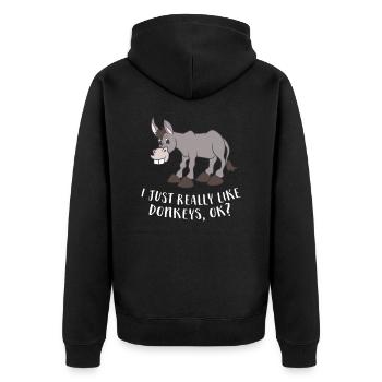 Funny Donkey I Just Really Like Donkeys - Unisex Premium Organic Zip Hoodie - black - Back - Nico (187cm)