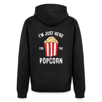 Kino Zirkus Popcorn Ich Bin Nur Wegen Dem Popcorn - Unisex Premium Bio Zip Hoodie - Schwarz - Hinten - Nico (187cm)