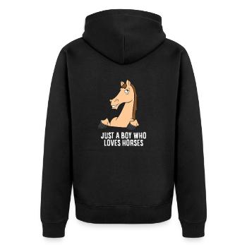 Nur ein Junge der Pferde liebt - Unisex Premium Bio Zip Hoodie - Schwarz - Hinten - Nico (187cm)