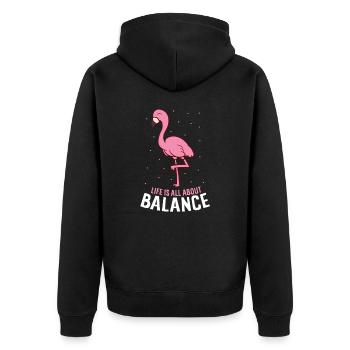 Life Is All About Balance Süßer Flamingo - Unisex Premium Bio Zip Hoodie - Schwarz - Hinten - Nico (187cm)