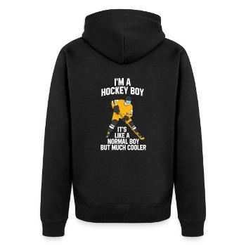 Eishockey Boy Kinder Geschenk Hockey Son Eishockey - Unisex Premium Bio Zip Hoodie - Schwarz - Hinten - Nico (187cm)