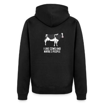 I Like Cows And Maybe 3 People Funny Cattle Cow - Unisex Premium Organic Zip Hoodie - black - Back - Nico (187cm)